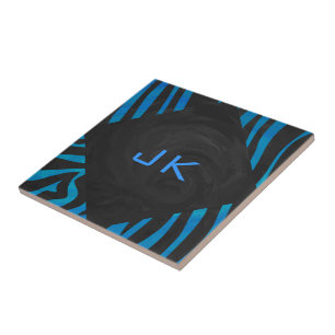 Carreau Zèbre noir et bleu avec Monogramme