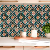 Carreau Zellige marocain Turquoise profond et corail