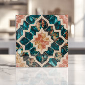 Carreau Zellige marocain Turquoise profond et corail