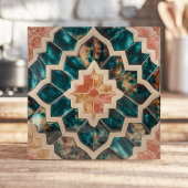 Carreau Zellige marocain Turquoise profond et corail