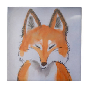 Carreau Zen Red Fox Art minimal Peinture d'animaux blancs