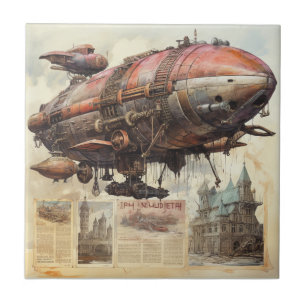 Carreau Zeppelin antique en cuivre laiton dirigeable