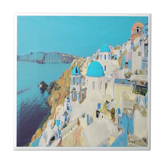 Carreau zGR013 SANTORINI - vue, Grèce, (Devant)