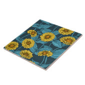 Carreau Zinnias jaune sur bleu foncé (Côté)