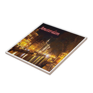 Carreau zNL018 AMSTERDAM nuit paysage, Hollande,