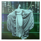 Carreau Zohara : Femme d'art déco dans l'Aqua et le vert (Devant)