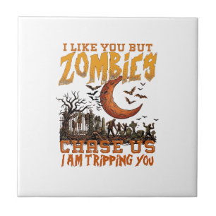 Carreau Zombies nous poursuivent Halloween Cimetière Crois