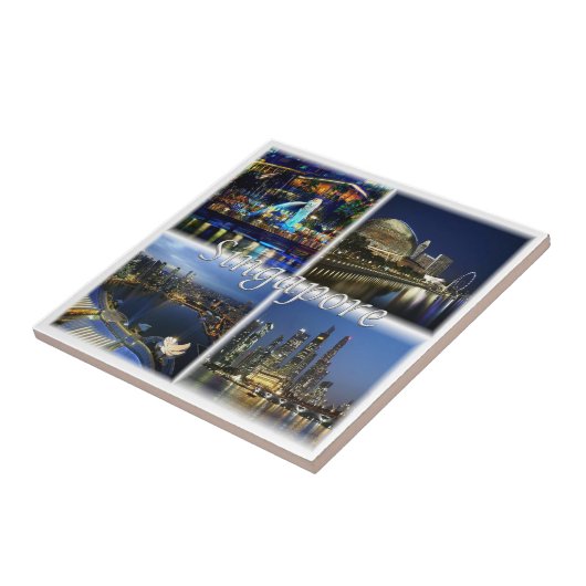 Carreau zSG004 SINGAPOUR de nuit LION CITY, Asie, (Côté)