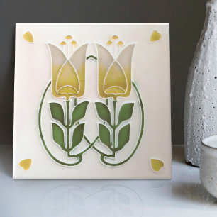 Carreaux Art Nouveau Vintage Tulipes & Cœurs Gibbo
