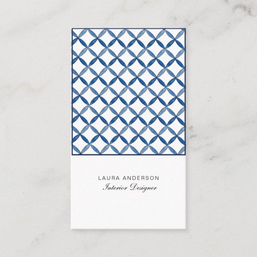 Carreaux bleu et blanc Carte de visite décorateur (Devant)
