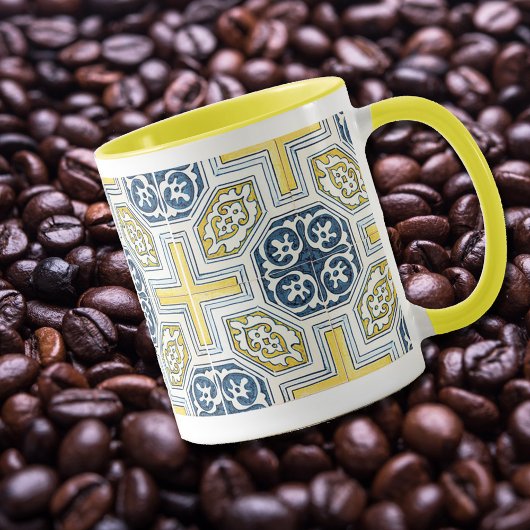 Carreaux bleu-jaune géométrique Motif café Mug