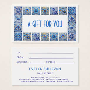Carreaux bleu méditerranéen cadre carte cadeau