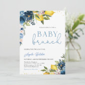Carreaux bleus Baby shower citron Invitation (Debout devant)