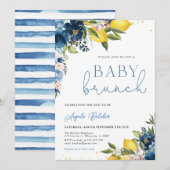 Carreaux bleus Baby shower citron Invitation (Devant / Derrière)