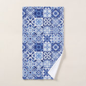 Carreaux Bleus Bleu Méditerranéen Motif Aquarelle (Serviette à main)
