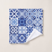 Carreaux Bleus Bleu Méditerranéen Motif Aquarelle (Gant de toilette)