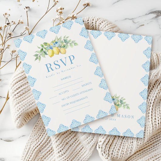 Carreaux bleus Citron Mariage italien Cartes RSVP