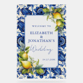 Carreaux bleus Citrons jaunes Mariage Bienvenue (Recto)
