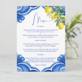 Carreaux bleus citrons vintage carte de menu itali (Debout devant)