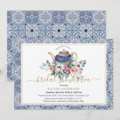 Carreaux bleus Fête des mariées carte d'invitation (Devant / Derrière)