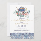 Carreaux bleus Fête des mariées carte d'invitation (Devant)