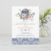 Carreaux bleus Fête des mariées carte d'invitation (Debout devant)