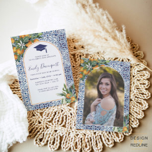 Carreaux bleus Graduation Invitation Photo sur le