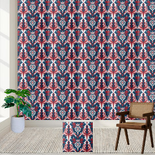 Carreaux damassés scandinaves en rouge et bleu