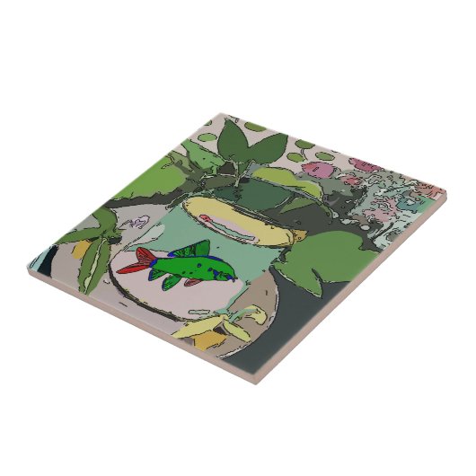 Carreaux d'art Abstrait, Poisson vert dans le bol, (Côté)