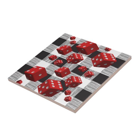 Carreaux de céramique blanc et noir Plaid Red Dice (Côté)