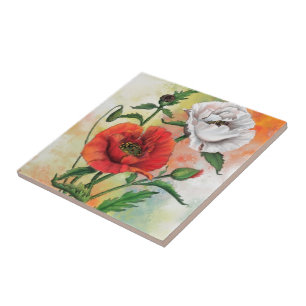 Carreaux de céramique blancs et rouges