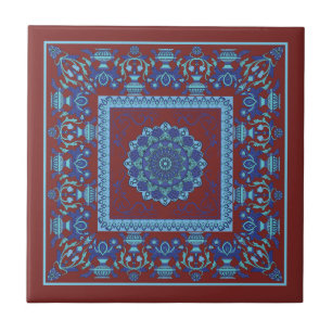 Carreaux De Céramique Bleu Et Rouge Motif Islamiqu