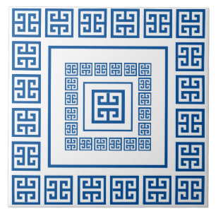 Carreaux de céramique bleu grec méandre