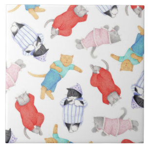 CARREAUX DE CÉRAMIQUE CHATS PYJAMA
