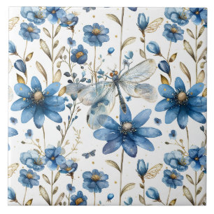Carreaux de céramique floraux Libellule bleue et f