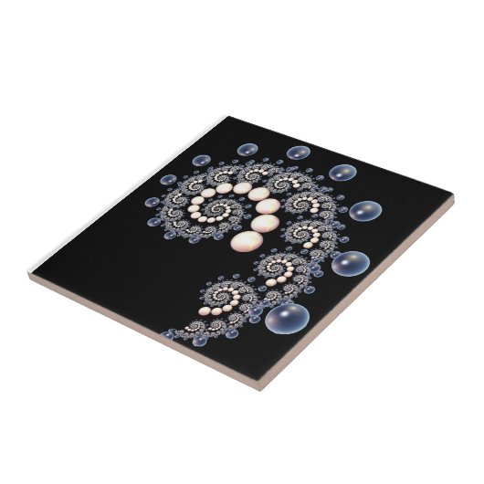 Carreaux de céramique ivoire et perle bleue (Côté)