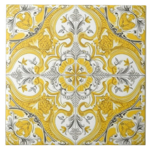 Carreaux de céramique jaune et blanc portugais