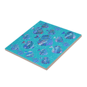Carreaux de céramique turquoise aqua poissons bleu