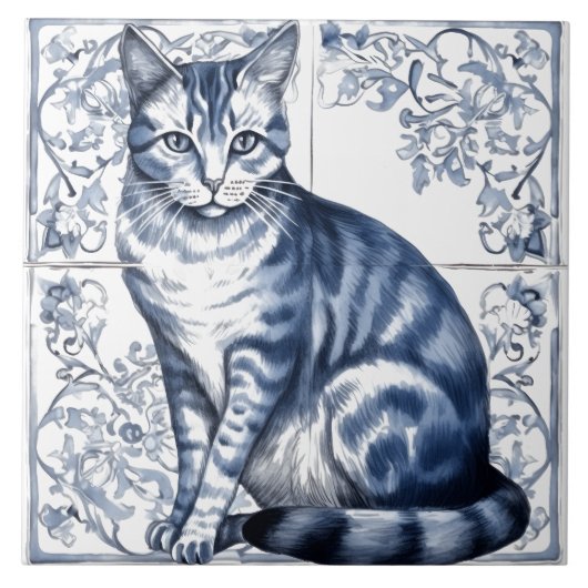 Carreaux de chat en Indigo Rustique bleu complexe  (Devant)