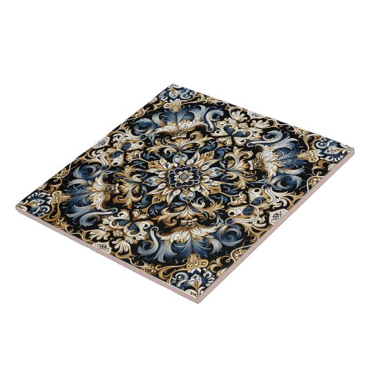 Carreaux de design Floral Or & Bleu (Côté)