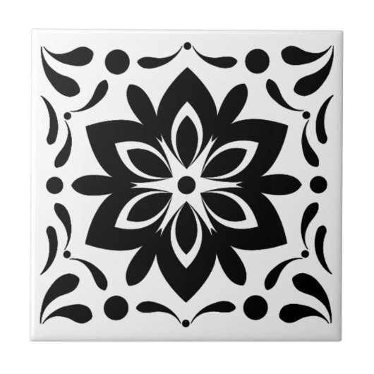 Carreaux de fleurs noir et blanc (Devant)