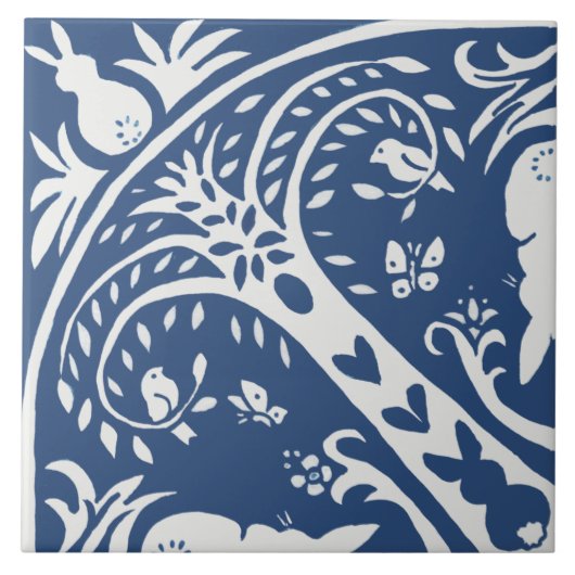 Carreaux de lapin bleu et blanc Motif d'oiseaux de (Devant)