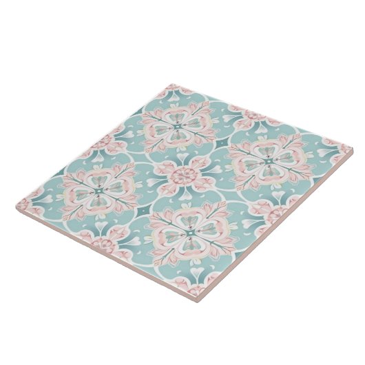 Carreaux de motifs floraux rose et bleu (Côté)
