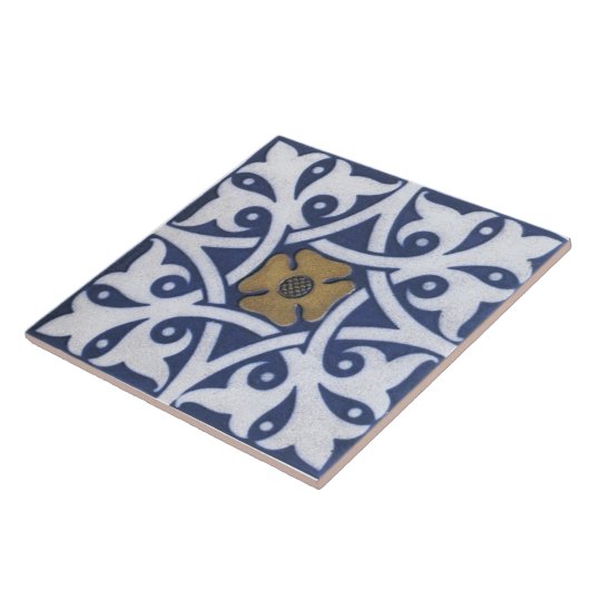 Carreaux de Quatrefoil gothique Repro en bleu, or  (Côté)