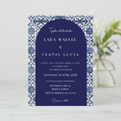 Carreaux D'Été Bleu Et Blanc Invitation De Mariage (Debout devant)