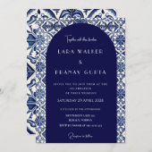 Carreaux D'Été Bleu Et Blanc Invitation De Mariage (Devant / Derrière)