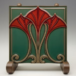 Carreaux en céramique Art Nouveau<br><div class="desc">Laissez-vous tenter par le spectacle audacieux de l'époque Art Nouveau avec ce magnifique carrelage en céramique. Un trio de cramoisis et de feuilles écarlates se dresse fièrement sur fond de vert chasseur profond, dégageant une intensité aussi vive qu'élégante. Les lignes sinueuses d'or ancien et de taupe chaud créent un festin...</div>