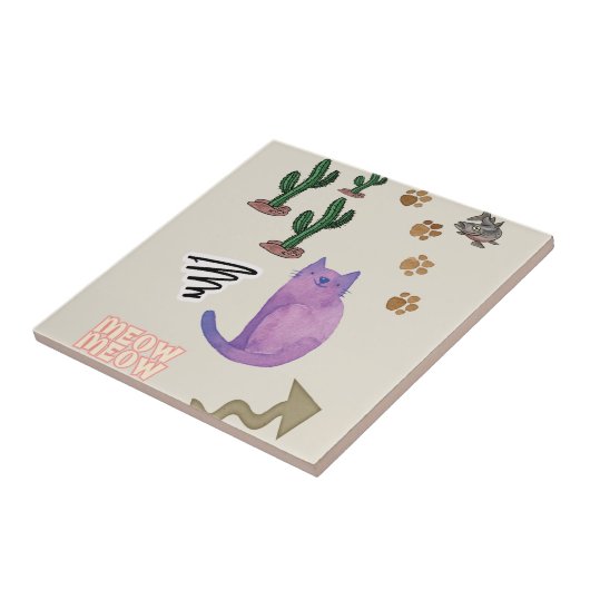 Carreaux en céramique Chat Poisson Cactus Meow Paw (Côté)