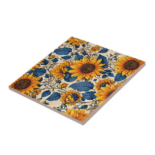 Carreaux en céramique floraux bleu marine tourneso