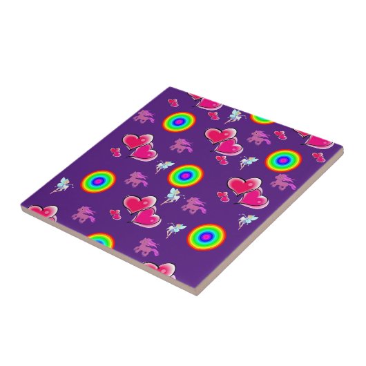 Carreaux en céramique Purple Coeurs roses (Côté)